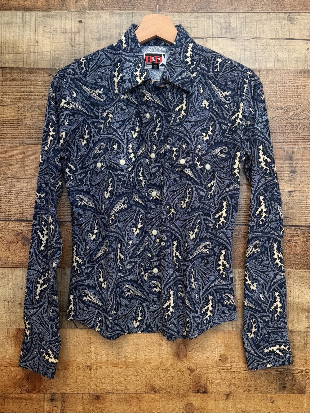 Western Navy Paisley Pearl Snap Shirt B & D PANHANDLE SLIM